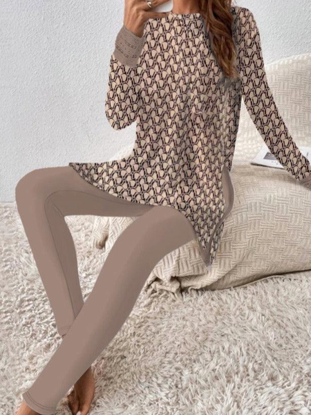 Women Geometric Crew Neck Long Sleeve Comfy Casual Top With Pants Two-Piece Set, Khaki, Sets
Women Geometric Crew Neck Long Sleeve Comfy Casual Top With Pants Two-Piece Set, Khaki, Sets