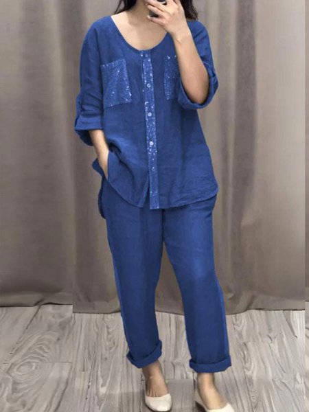 Women Color Block V Neck Half Sleeve Comfy Casual Glitter Top With Pants Two-Piece Set, Blue, Sets
Women Color Block V Neck Half Sleeve Comfy Casual Glitter Top With Pants Two-Piece Set, Blue, Sets