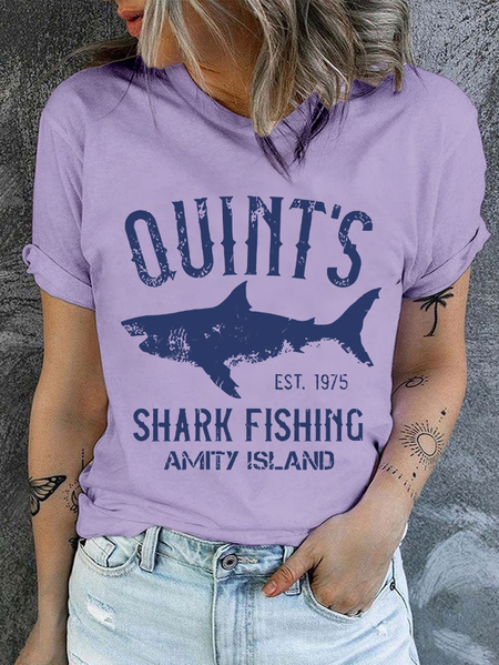Quint's Shark Fishing Graphic Print Casual Crew Neck Text Letters T-Shirt, Purple, T-shirts
Quint's Shark Fishing Graphic Print Casual Crew Neck Text Letters T-Shirt, Purple, T-shirts