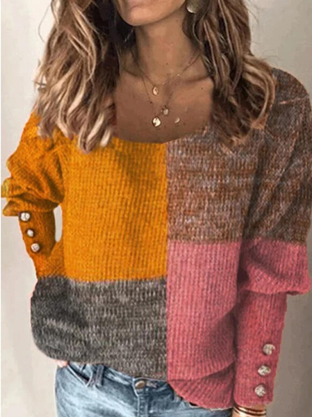 Women's Spring/Fall Color Block Casual Long Sleeve Crew Neck Yarn/Wool Yarn Sweater, Multicolor, Sweaters
Women's Spring/Fall Color Block Casual Long Sleeve Crew Neck Yarn/Wool Yarn Sweater, Multicolor, Sweaters