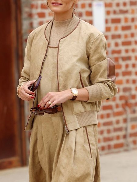Urban Regular Sleeve Color Block Pocket Stitching Faux Leather Coat, Khaki, Jackets
Urban Regular Sleeve Color Block Pocket Stitching Faux Leather Coat, Khaki, Jackets