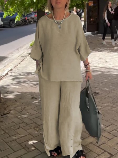 Women Plain Crew Neck Long Sleeve Comfy Casual Top With Pants Two-Piece Set, Khaki, Sets
Women Plain Crew Neck Long Sleeve Comfy Casual Top With Pants Two-Piece Set, Khaki, Sets