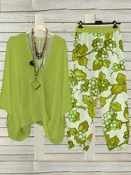 Women Floral V Neck Three Quarter Sleeve Comfy Casual Top With Pants Two-Piece Set, Green, Sets
Women Floral V Neck Three Quarter Sleeve Comfy Casual Top With Pants Two-Piece Set, Green, Sets