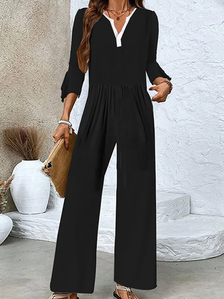 Women Three Quarter Sleeve V Neck Loose Long Daily Casual Color Block Natural Jumpsuit, Black, Jumpsuits&Rompers
Women Three Quarter Sleeve V Neck Loose Long Daily Casual Color Block Natural Jumpsuit, Black, Jumpsuits&Rompers