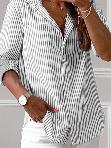 Shirt Collar Long Sleeve Striped Regular Loose Shirt For Women, Gray, Shirts
Shirt Collar Long Sleeve Striped Regular Loose Shirt For Women, Gray, Shirts