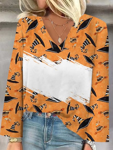 V Neck Long Sleeve Halloween Regular Loose Blouse For Women, Light orange, Blouses
V Neck Long Sleeve Halloween Regular Loose Blouse For Women, Light orange, Blouses
