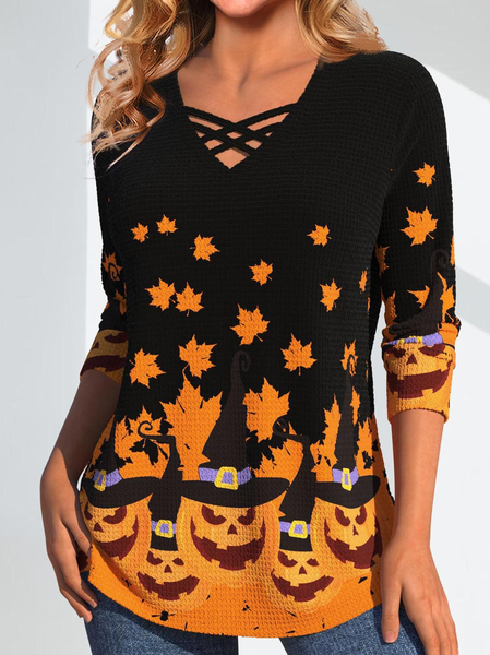 Cross Neck Long Sleeve Halloween Lace Regular Micro-Elasticity Loose Blouse For Women, Black, Blouses
Cross Neck Long Sleeve Halloween Lace Regular Micro-Elasticity Loose Blouse For Women, Black, Blouses