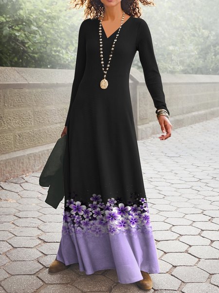 Women's Long Sleeve Spring/Fall Floral Jersey Dress V Neck Daily Going Out Casual Maxi A-Line T-Shirt Dress, Black, Dresses
Women's Long Sleeve Spring/Fall Floral Jersey Dress V Neck Daily Going Out Casual Maxi A-Line T-Shirt Dress, Black, Dresses