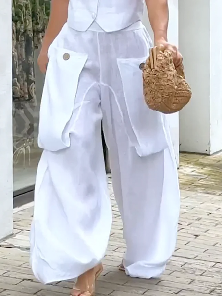 Plus Size Loose Casual Plain Pocket Stitching Pants Straight pants, White, Plus Pants
Plus Size Loose Casual Plain Pocket Stitching Pants Straight pants, White, Plus Pants