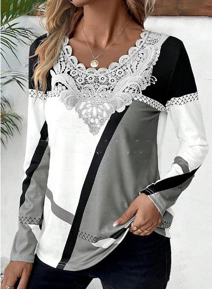 V Neck Long Sleeve Geometric Lace Regular Micro-Elasticity Loose Blouse For Women, Gray, Blouses
V Neck Long Sleeve Geometric Lace Regular Micro-Elasticity Loose Blouse For Women, Gray, Blouses
