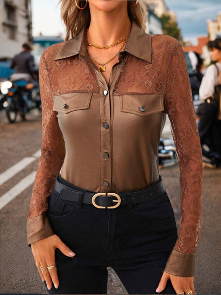 Shirt Collar Split Joint Urban Plain Regular Sleeve Shirt, Brown, Blouses and Shirts
Shirt Collar Split Joint Urban Plain Regular Sleeve Shirt, Brown, Blouses and Shirts