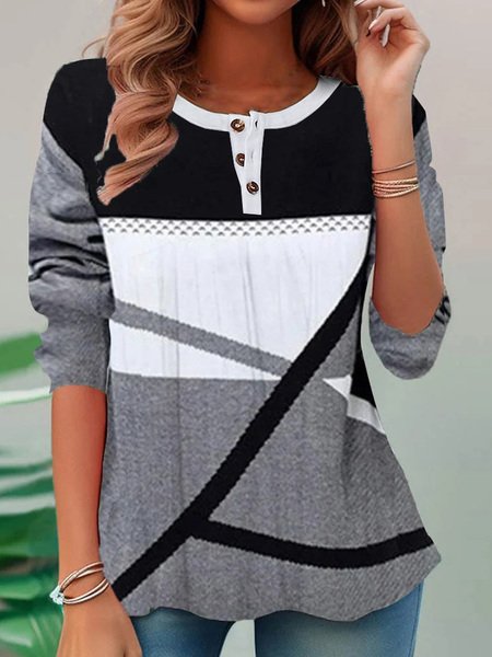 Crew Neck Long Sleeve Geometric Regular Micro-Elasticity Loose Blouse For Women, Gray, Blouses
Crew Neck Long Sleeve Geometric Regular Micro-Elasticity Loose Blouse For Women, Gray, Blouses