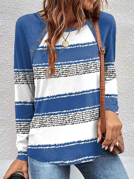 Crew Neck Long Sleeve Striped Regular Micro-Elasticity Loose Blouse For Women, Blue, Blouses
Crew Neck Long Sleeve Striped Regular Micro-Elasticity Loose Blouse For Women, Blue, Blouses