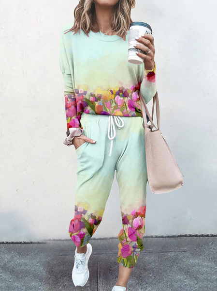 Women Floral Crew Neck Long Sleeve Comfy Casual Top With Pants Two-Piece Set, Green, Sets
Women Floral Crew Neck Long Sleeve Comfy Casual Top With Pants Two-Piece Set, Green, Sets