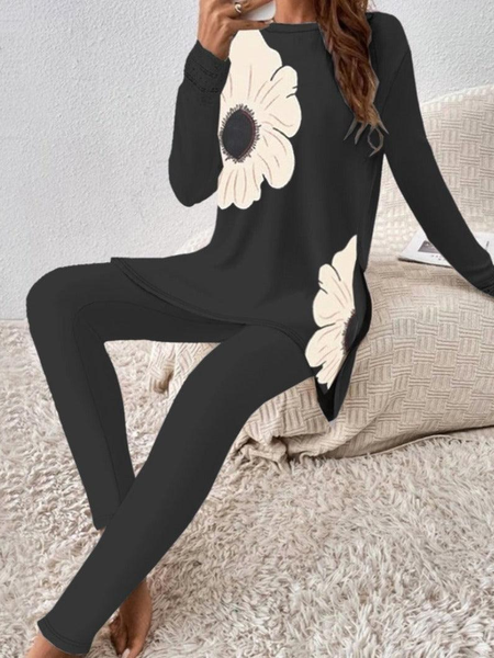 Women Floral Crew Neck Long Sleeve Comfy Casual Top With Pants Two-Piece Set, Black, Sets
Women Floral Crew Neck Long Sleeve Comfy Casual Top With Pants Two-Piece Set, Black, Sets