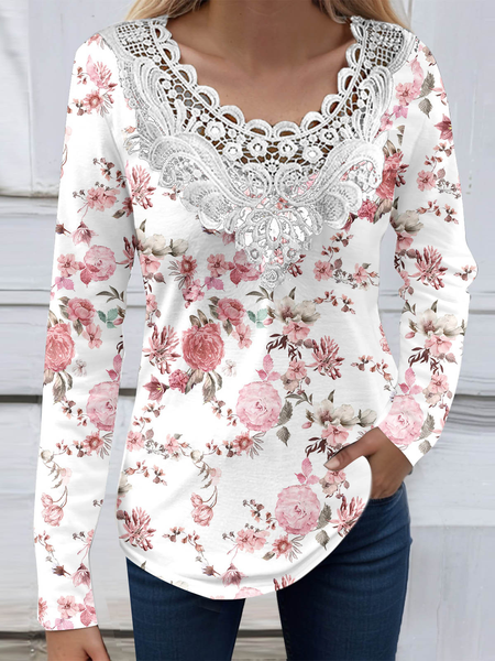 V Neck Long Sleeve Floral Lace Regular Loose Blouse For Women, Light pink, Blouses
V Neck Long Sleeve Floral Lace Regular Loose Blouse For Women, Light pink, Blouses