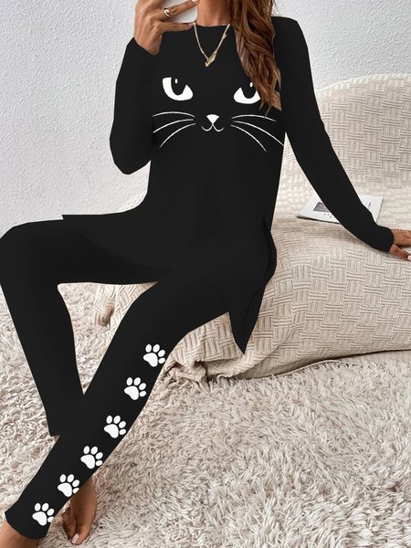 Women's Cat Daily Going Out Two Piece Set Long Sleeve Casual Spring/Fall Top With Pants Matching Set, Black, Suit Set
Women's Cat Daily Going Out Two Piece Set Long Sleeve Casual Spring/Fall Top With Pants Matching Set, Black, Suit Set