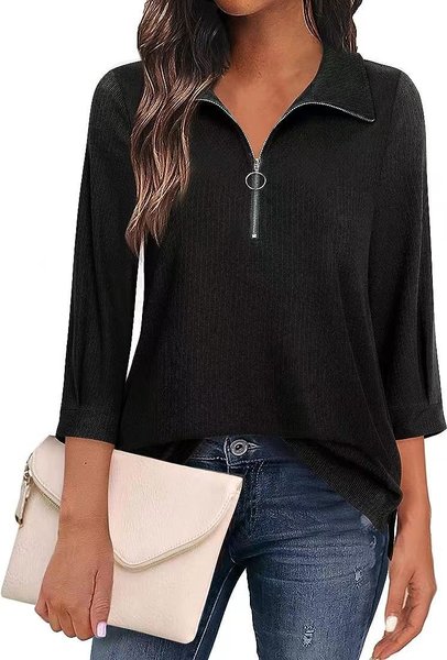 Women's Three Quarter Sleeve Blouse Spring/Fall Plain Zipper Shirt Collar Daily Going Out Casual Top, Black, Shirts & Blouses
Women's Three Quarter Sleeve Blouse Spring/Fall Plain Zipper Shirt Collar Daily Going Out Casual Top, Black, Shirts & Blouses