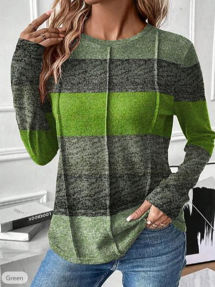 Crew Neck Long Sleeve Striped Regular Micro-Elasticity Loose Blouse For Women, Green, Blouses
Crew Neck Long Sleeve Striped Regular Micro-Elasticity Loose Blouse For Women, Green, Blouses