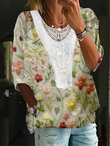 Crew Neck Long Sleeve Floral Lace Regular Micro-Elasticity Regular Fit Mock Two-Piece Blouse For Women, Green, Blouses
Crew Neck Long Sleeve Floral Lace Regular Micro-Elasticity Regular Fit Mock Two-Piece Blouse For Women, Green, Blouses
