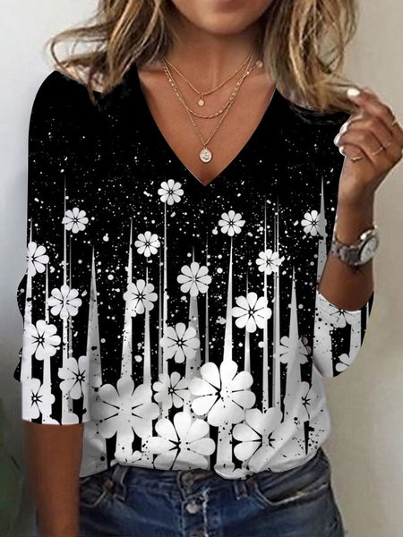 Women's Long Sleeve Tee T-shirt Spring/Fall Floral Jersey V Neck Daily Going Out Casual Top, Black, T-Shirts
Women's Long Sleeve Tee T-shirt Spring/Fall Floral Jersey V Neck Daily Going Out Casual Top, Black, T-Shirts