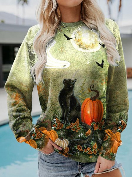 Women's Crew Neck Cat Casual Spring/Fall Long Sleeve Sweatshirt, Green, Sweatshirts & Hoodies
Women's Crew Neck Cat Casual Spring/Fall Long Sleeve Sweatshirt, Green, Sweatshirts & Hoodies