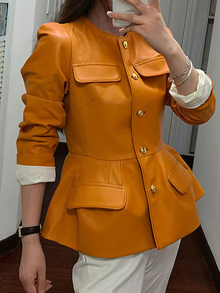 Plain Regular Sleeve Crew Neck Long Sleeve Urban Faux Leather Coat, Orange, Jackets
Plain Regular Sleeve Crew Neck Long Sleeve Urban Faux Leather Coat, Orange, Jackets