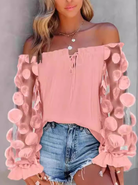 Off The Shoulder Long Sleeve Color Block Lace Regular Micro-Elasticity Loose Blouse For Women, Deep pink, Blouses
Off The Shoulder Long Sleeve Color Block Lace Regular Micro-Elasticity Loose Blouse For Women, Deep pink, Blouses