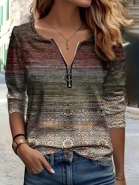 Crew Neck Long Sleeve Geometric Zipper Regular Micro-Elasticity Loose Blouse For Women, Wine red, Blouses
Crew Neck Long Sleeve Geometric Zipper Regular Micro-Elasticity Loose Blouse For Women, Wine red, Blouses