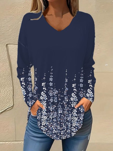 V Neck Long Sleeve Floral Regular Micro-Elasticity Loose Blouse For Women, Blue, Blouses
V Neck Long Sleeve Floral Regular Micro-Elasticity Loose Blouse For Women, Blue, Blouses