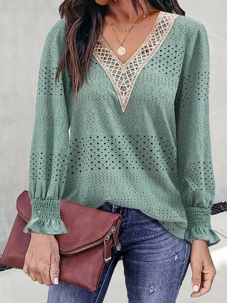 V Neck Long Sleeve Plain Lace Regular Micro-Elasticity Loose Blouse For Women, Green, Blouses
V Neck Long Sleeve Plain Lace Regular Micro-Elasticity Loose Blouse For Women, Green, Blouses
