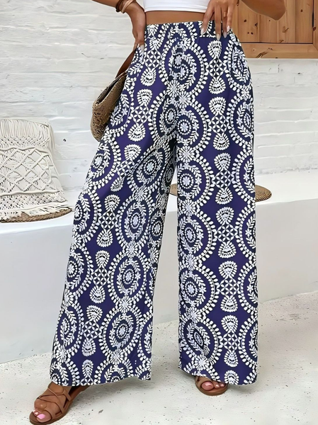 Women's Trousers Wide Leg Pants Daily Going Out Casual Ethnic Spring/Fall Pants, Blue, Bottoms 
Women's Trousers Wide Leg Pants Daily Going Out Casual Ethnic Spring/Fall Pants, Blue, Bottoms