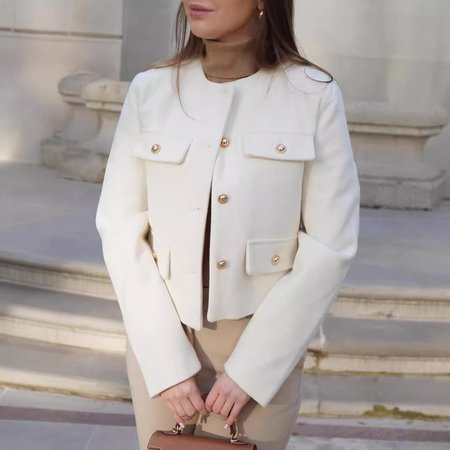 Women's Spring/Fall Outerwear Casual Plain Long Sleeve Crew Neck Jacket, White, Jackets
Women's Spring/Fall Outerwear Casual Plain Long Sleeve Crew Neck Jacket, White, Jackets