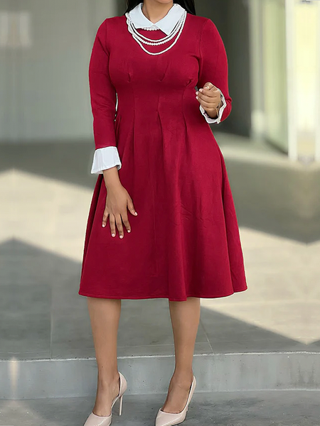 Micro-Elasticity Color Block Elegant Regular Fit Shirt Collar Long Sleeve Regular Sleeve Midi Dress, Red, Midi Dresses
Micro-Elasticity Color Block Elegant Regular Fit Shirt Collar Long Sleeve Regular Sleeve Midi Dress, Red, Midi Dresses