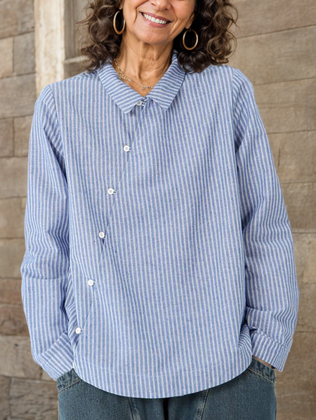 Shirt Collar Linen Cotton And Linen Striped Shirt, Blue, Long/Full Length Sleeve
Shirt Collar Linen Cotton And Linen Striped Shirt, Blue, Long/Full Length Sleeve