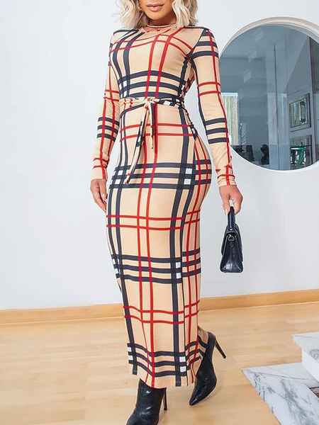 High Elasticity Tight Plaid Crew Neck Long Sleeve Elegant Regular Sleeve Maxi Dress With Belt, As picture, Maxi Dresses
High Elasticity Tight Plaid Crew Neck Long Sleeve Elegant Regular Sleeve Maxi Dress With Belt, As picture, Maxi Dresses