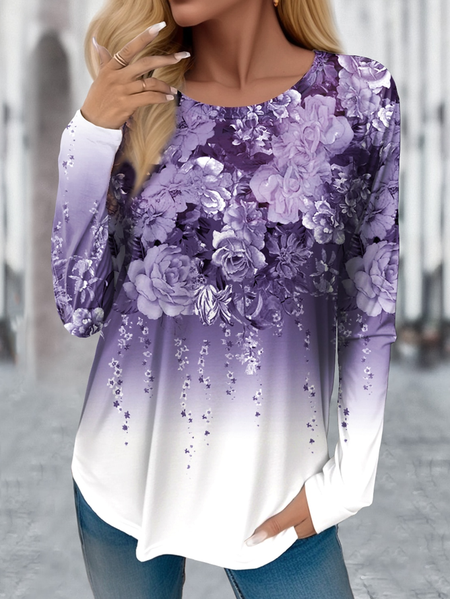 Women's Long Sleeve T-shirt Spring/Fall Purple Floral Jersey Crew Neck Daily Going Out Casual Top, Long sleeves
Women's Long Sleeve T-shirt Spring/Fall Purple Floral Jersey Crew Neck Daily Going Out Casual Top, Long sleeves