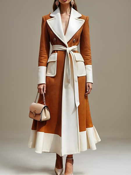 Lapel Collar Long Sleeve Regular Sleeve Color Block Loose Urban Long Coat With Belt, As picture, Coats
Lapel Collar Long Sleeve Regular Sleeve Color Block Loose Urban Long Coat With Belt, As picture, Coats
