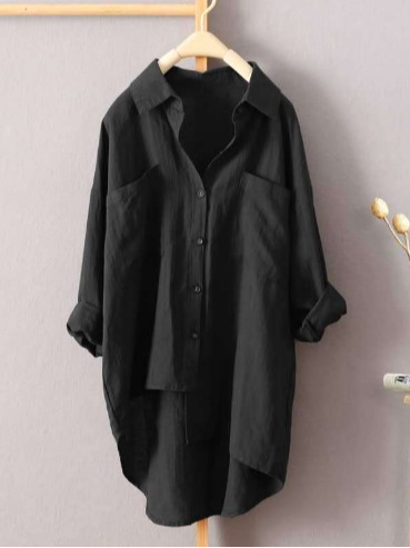 Shirt Collar Long Sleeve Plain Regular Loose Shirt For Women, Black, Shirts
Shirt Collar Long Sleeve Plain Regular Loose Shirt For Women, Black, Shirts