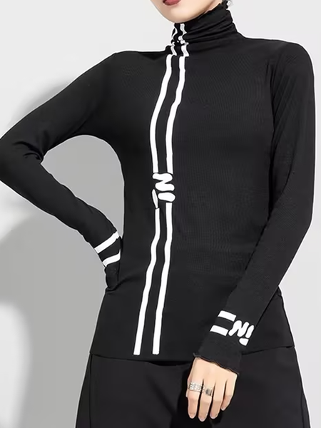 High Elasticity Tight Regular Sleeve Casual Turtleneck Long Sleeve Striped T-Shirt, Black, Tees
High Elasticity Tight Regular Sleeve Casual Turtleneck Long Sleeve Striped T-Shirt, Black, Tees