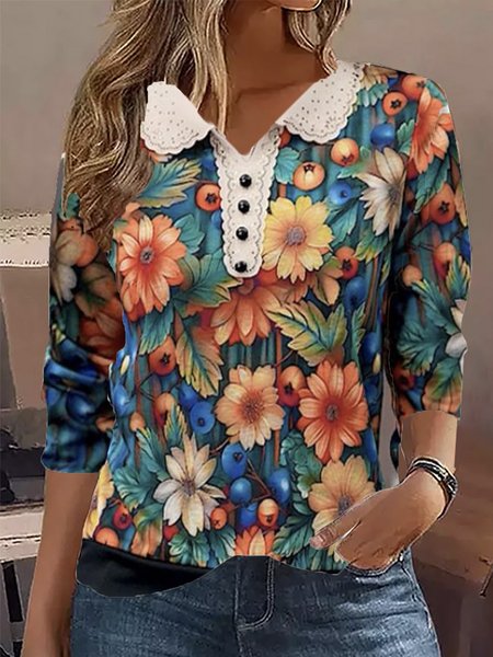 Long Sleeve Floral Regular Micro-Elasticity Loose Blouse For Women, Green, Blouses
Long Sleeve Floral Regular Micro-Elasticity Loose Blouse For Women, Green, Blouses
