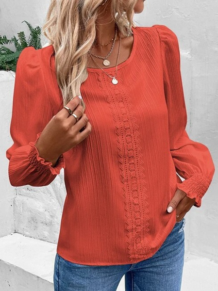 Crew Neck Long Sleeve Plain Lace Regular Loose Blouse For Women, Orange, Blouses
Crew Neck Long Sleeve Plain Lace Regular Loose Blouse For Women, Orange, Blouses