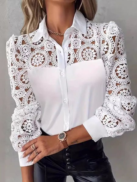Women's Long Sleeve Shirt Spring/Fall Plain Lace Shirt Collar Daily Going Out Casual Top, White, Blouses
Women's Long Sleeve Shirt Spring/Fall Plain Lace Shirt Collar Daily Going Out Casual Top, White, Blouses