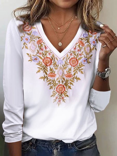 Women's Long Sleeve Tee T-shirt Spring/Fall Floral Jersey V Neck Daily Going Out Casual Top, White, T-Shirts
Women's Long Sleeve Tee T-shirt Spring/Fall Floral Jersey V Neck Daily Going Out Casual Top, White, T-Shirts