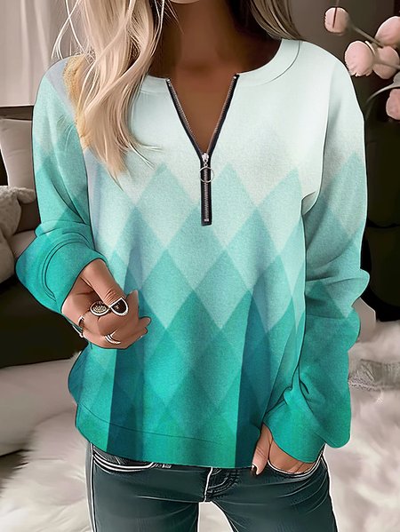 Gradient Geometric Round Neck Casual Zipper Sweatshirt, Green, Hoodies&Sweatshirts
Gradient Geometric Round Neck Casual Zipper Sweatshirt, Green, Hoodies&Sweatshirts