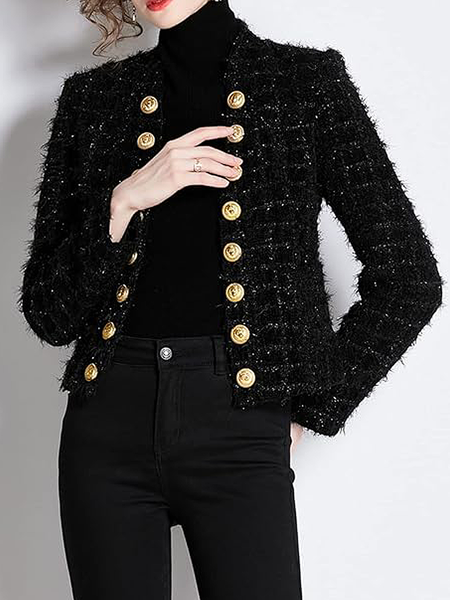 Plain Loose Regular Sleeve Pocket Crew Neck Long Sleeve Stitching Elegant Jacket, Black, Jackets
Plain Loose Regular Sleeve Pocket Crew Neck Long Sleeve Stitching Elegant Jacket, Black, Jackets