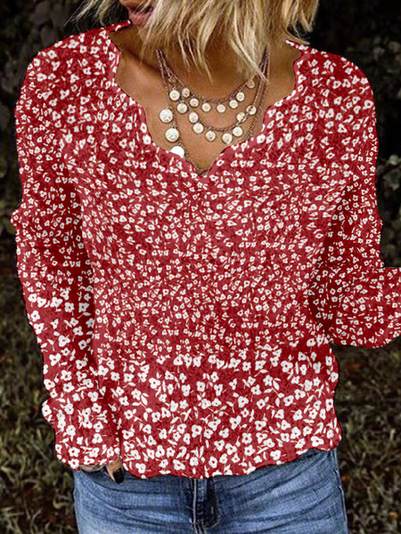 V Neck Long Sleeve Floral Regular Micro-Elasticity Loose Blouse For Women, Red, Blouses
V Neck Long Sleeve Floral Regular Micro-Elasticity Loose Blouse For Women, Red, Blouses
