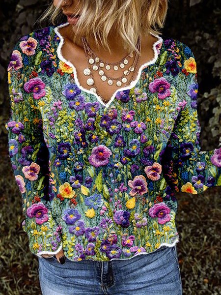 V Neck Long Sleeve Floral Regular Micro-Elasticity Loose Blouse For Women, Deep green, Blouses
V Neck Long Sleeve Floral Regular Micro-Elasticity Loose Blouse For Women, Deep green, Blouses
