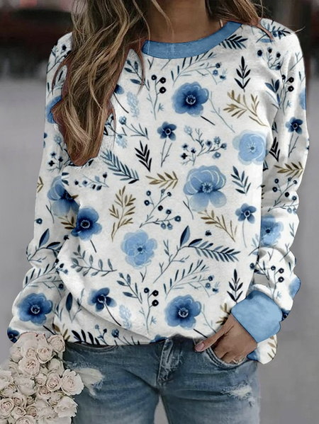 Casual Crew Neck Floral Sweatshirt, White-blue, Hoodies & Sweatshirts
Casual Crew Neck Floral Sweatshirt, White-blue, Hoodies & Sweatshirts