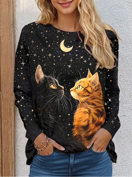 Women's Long Sleeve T-shirt Spring/Fall Black Cat Jersey Crew Neck Daily Going Out Casual Top, Long sleeves
Women's Long Sleeve T-shirt Spring/Fall Black Cat Jersey Crew Neck Daily Going Out Casual Top, Long sleeves